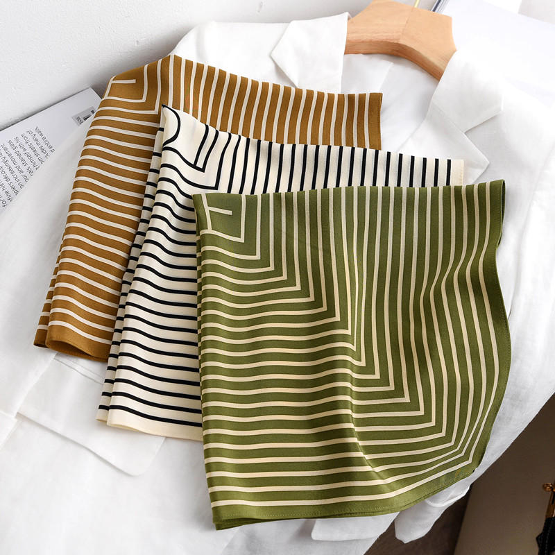 Women Fashion Hats - Stripe Print 100% Silk Neck Head