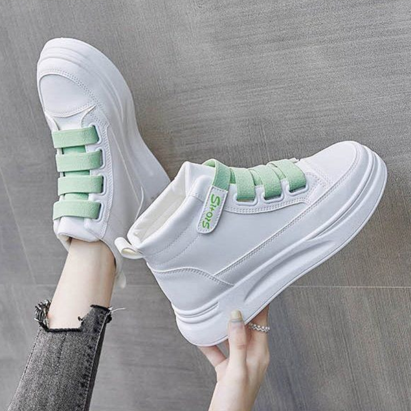 Women'S Fashion Velcro Sneakers - Versatile White High Top Sneakers for
