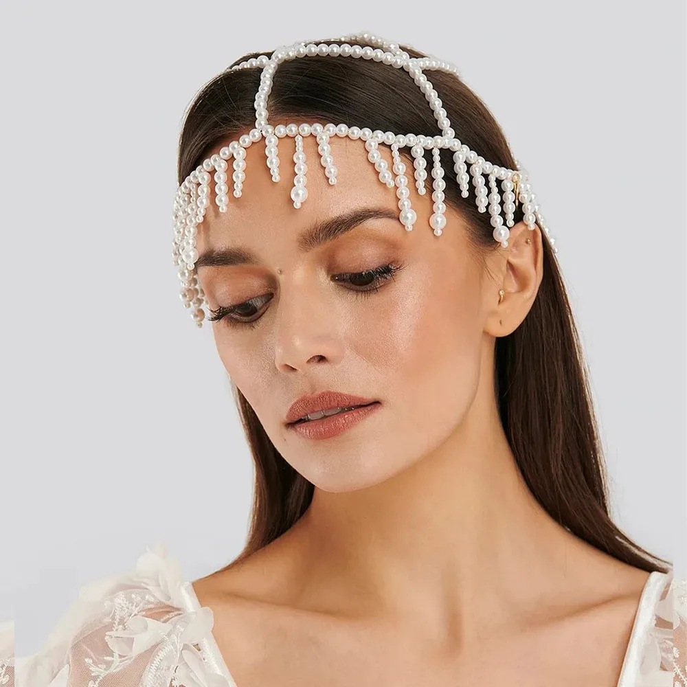 Women'S Fashion Roaring 20S - Fashion Pearl Fringe Headpiece Crystal Cap