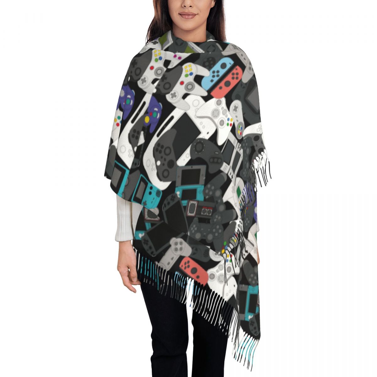 Women Fashion Video - Gamer Controller Tassel Scarf Women Soft