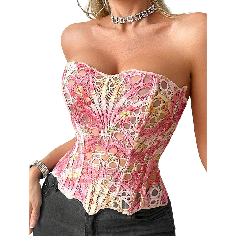 Corset Top Boned - Sexy Bone Garment Corset Sheer Mesh