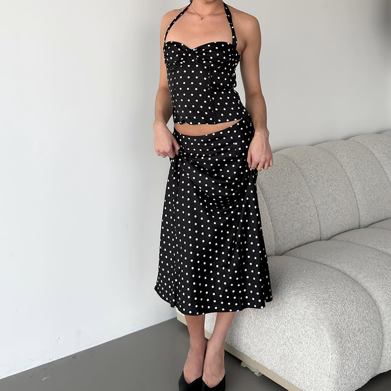 Corset Top Boned - Two Piece Set Polka Dot Skirts