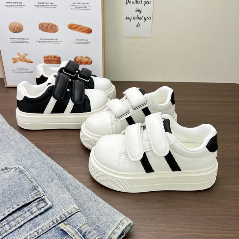 Women'S Fashion Velcro Sneakers - Women Striped Shell Toe Platform Sneakers