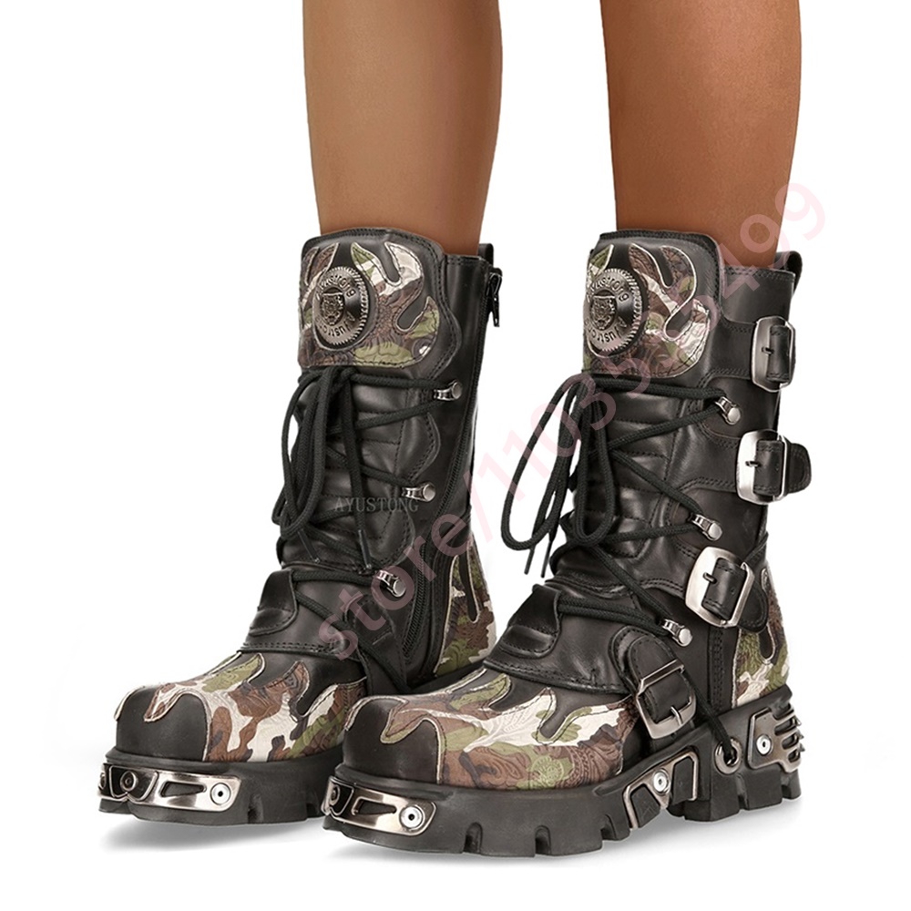 Women Fashion Trend 2025 - Punk Rock Camouflage Belt Buckle Motorcycle