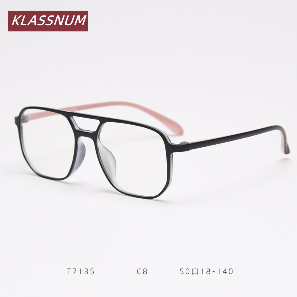 Women'S Fashion Glasses Non Prescription - KLASSNUM Double Bridge Square Eyeglasses Frame