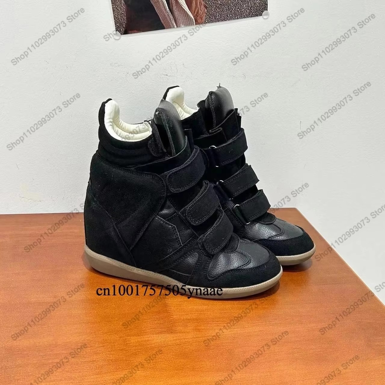 Women'S Fashion Velcro Sneakers - Women Hidden Wedge Heel High‑Top Sneakers