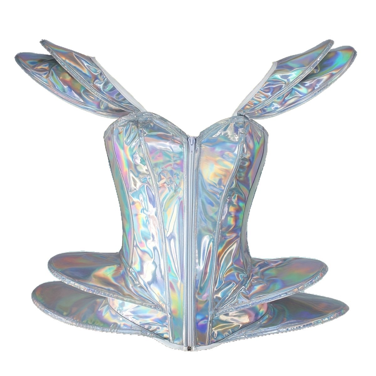 Shiny Laser Holographic Silver - Corset Top Boned 评论和价格