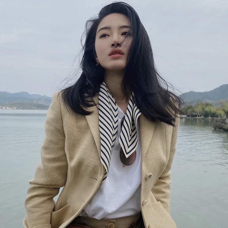 Stripe Print 100% Silk Neck He - Women Fashion Hats 评论和价格