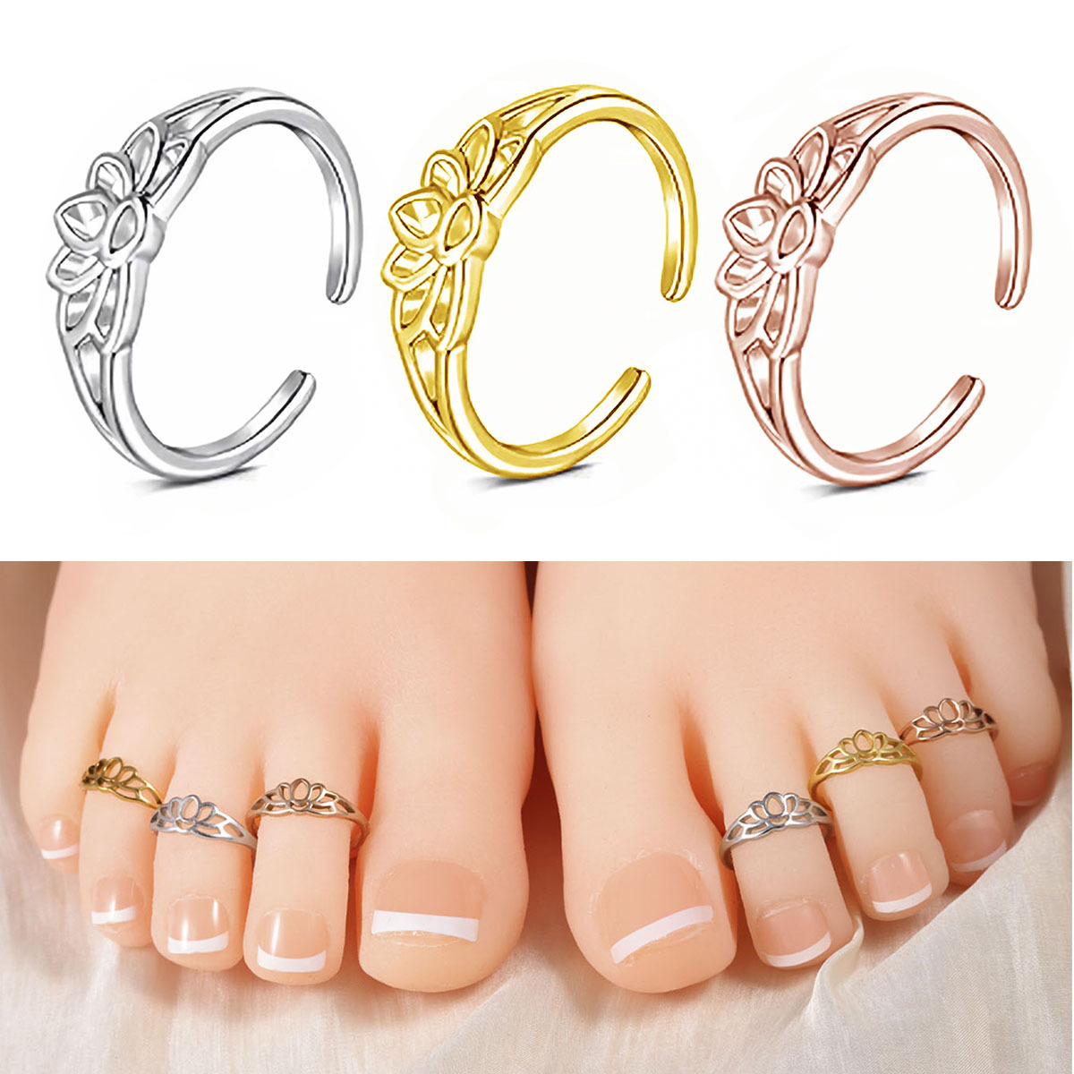 Stainless Steel Lotus Flower T - Women'S Fashion Rings Gold 评论和价格