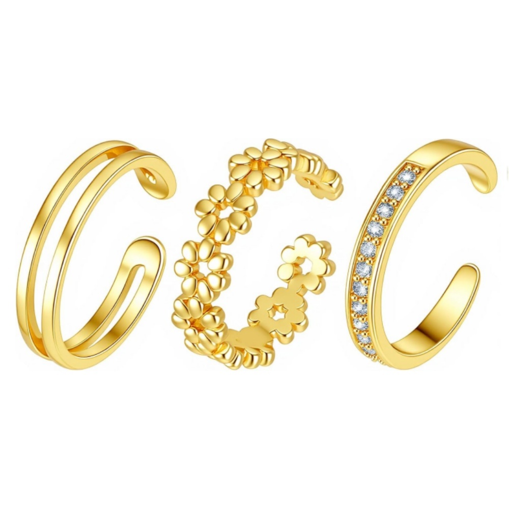 3Pcs Gold Open Adjustable Ring - Women'S Fashion Rings Gold 评论和价格
