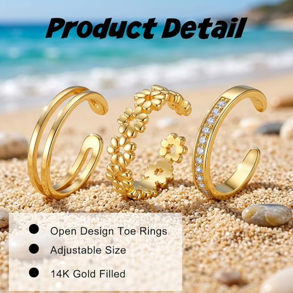 3Pcs Gold Open Adjustable Ring - Women'S Fashion Rings Gold 评论和价格