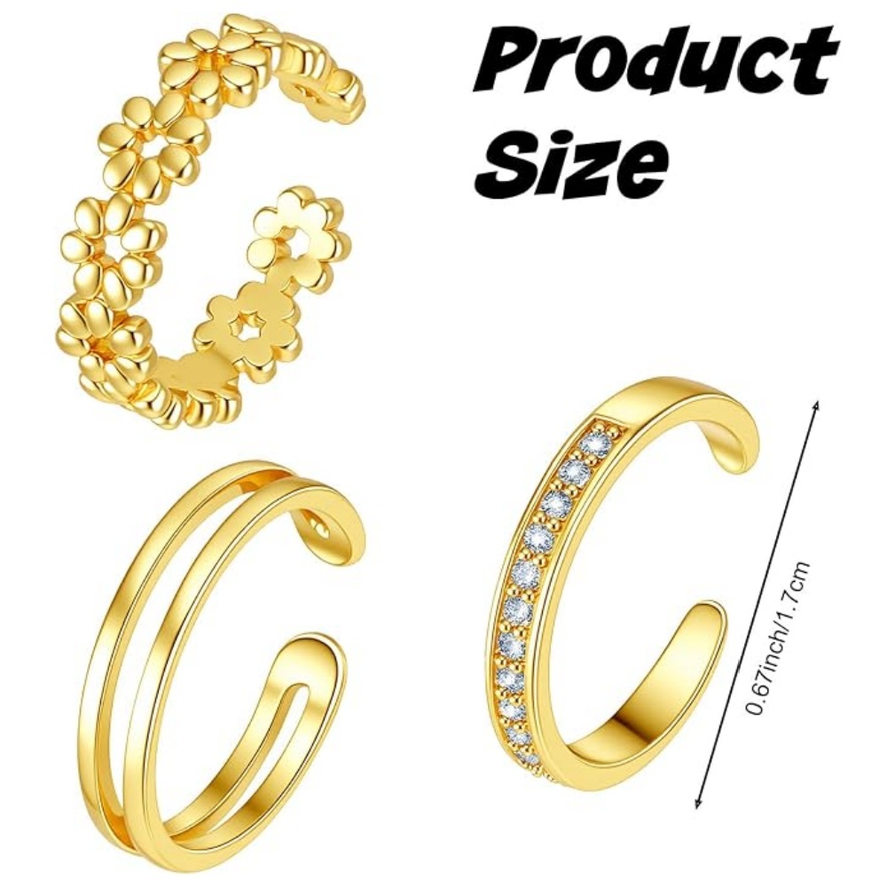 3Pcs Gold Open Adjustable Ring - Women'S Fashion Rings Gold 评论和价格