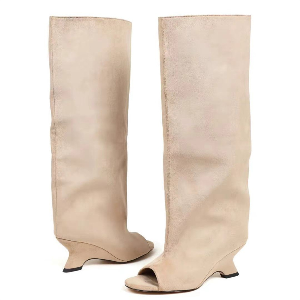 Women Peep Toe Fold Over Knee  - Women Fashion Youtube 评论和价格