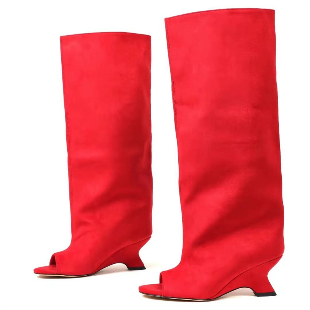 Women Peep Toe Fold Over Knee  - Women Fashion Youtube 评论和价格