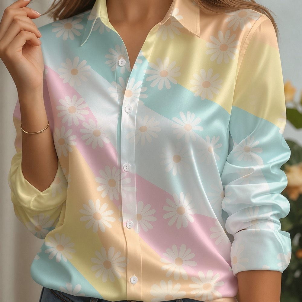 Women Satin Lapel Collar Shirt - Women'S Fashion Essentials 评论和价格