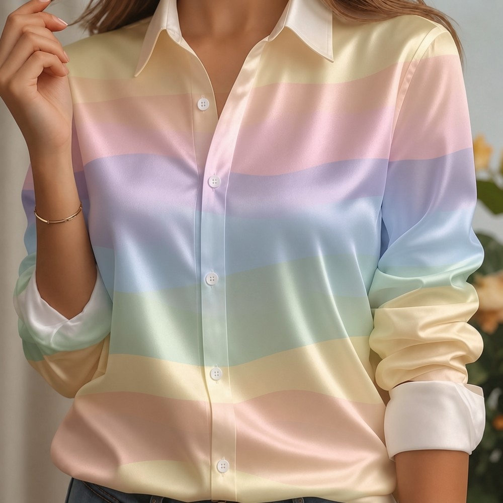 Women Satin Lapel Collar Shirt - Women'S Fashion Essentials 评论和价格