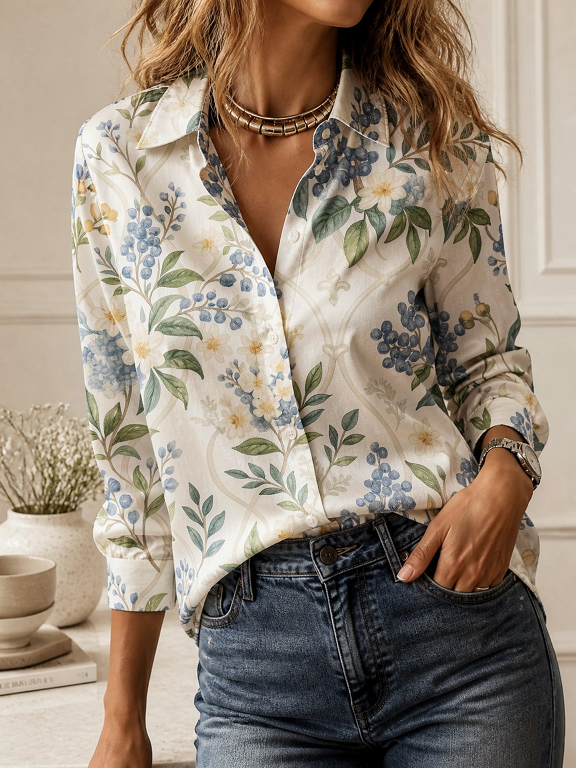 Casual All-match Collared Blou - Women'S Fashion Essentials 评论和价格