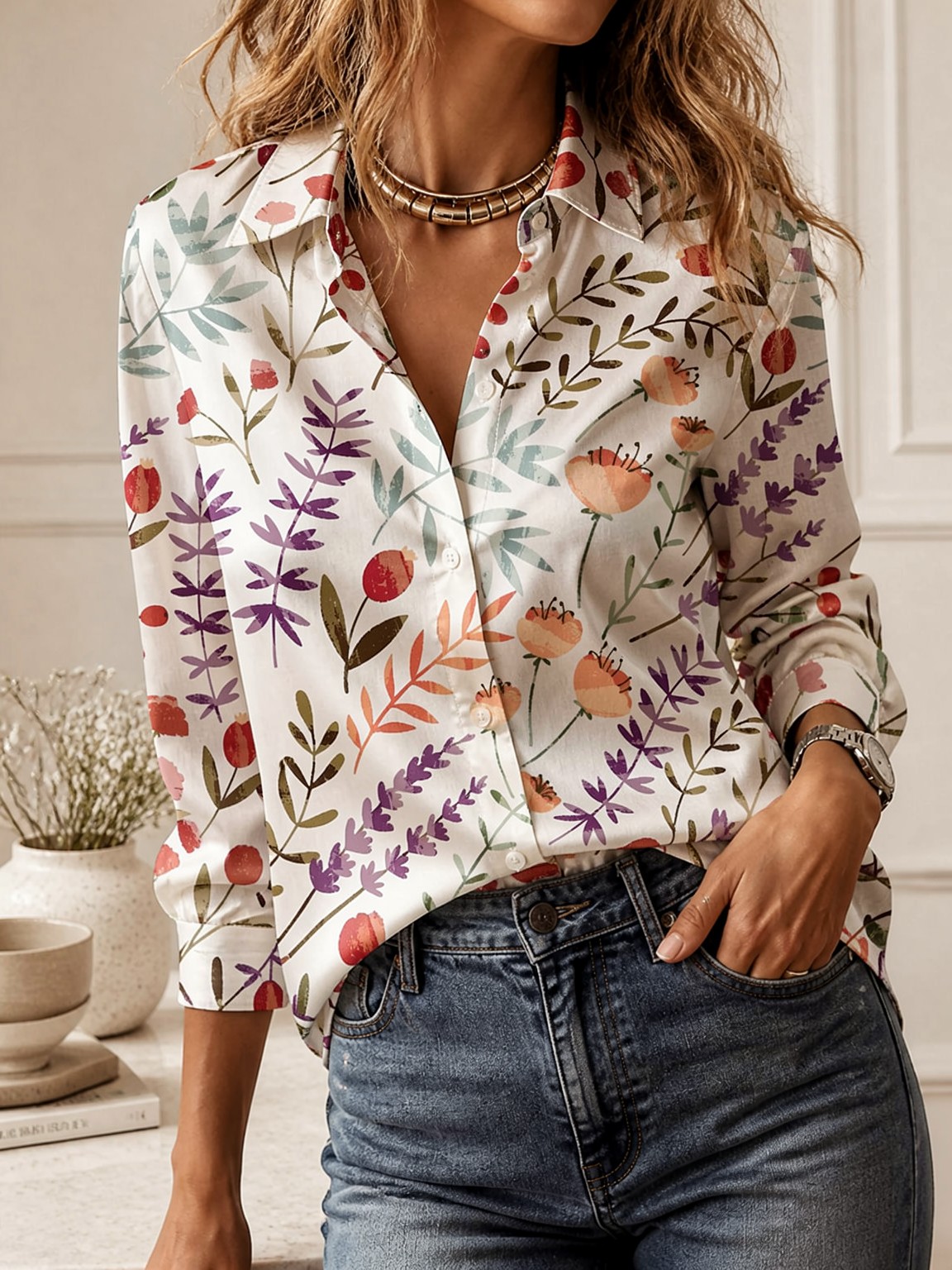 Casual All-match Collared Blou - Women'S Fashion Essentials 评论和价格