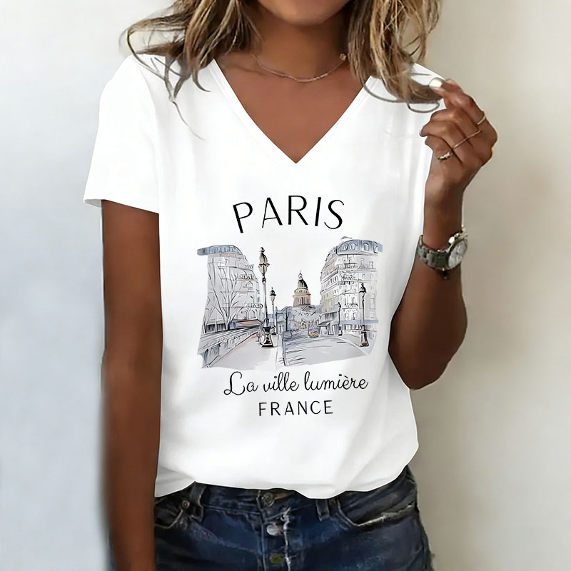 Vintage Paris T-shirt V Neck C - Women'S Fashion Paris 评论和价格
