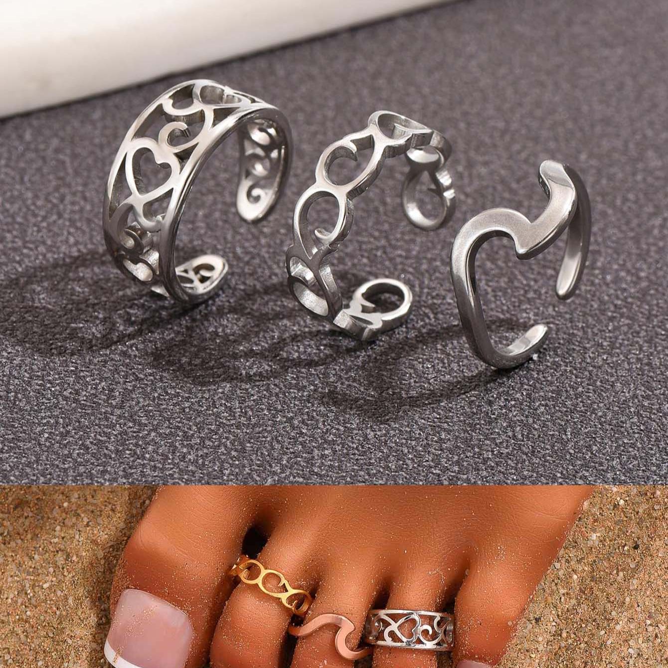 3PC Filled Toe Rings Set for W - Women'S Fashion Rings Gold 评论和价格