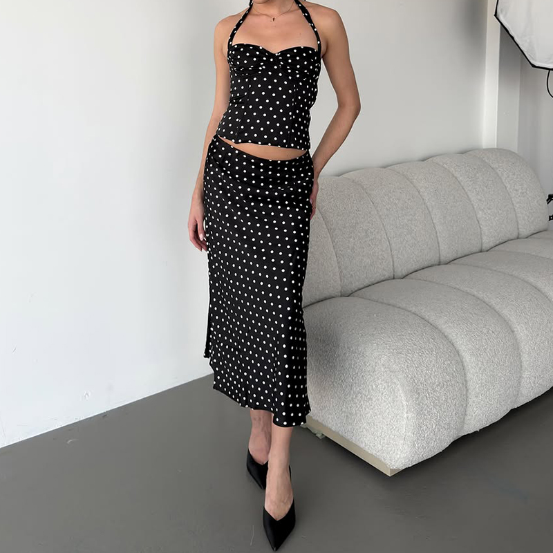 Two Piece Set Polka Dot Skirts - Corset Top Boned 评论和价格
