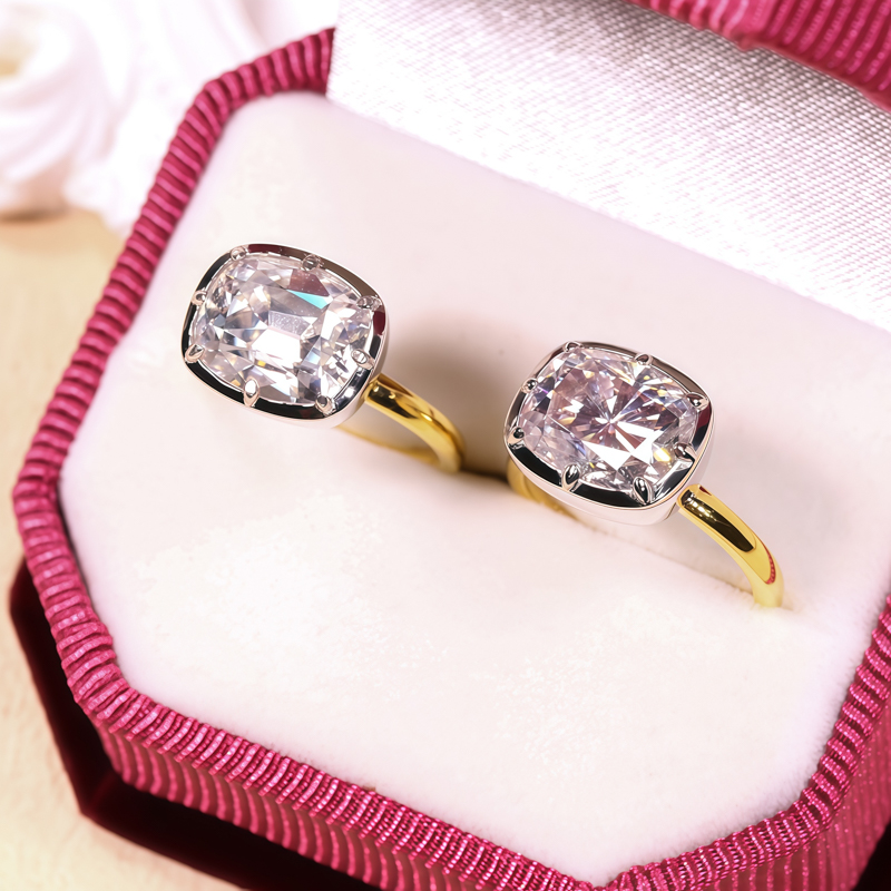 Custom Rings Moissanite Cushio - Women'S Fashion Rings Gold 评论和价格