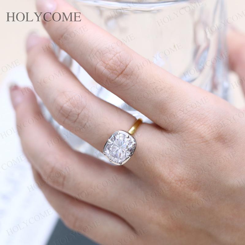 Custom Rings Moissanite Cushio - Women'S Fashion Rings Gold 评论和价格