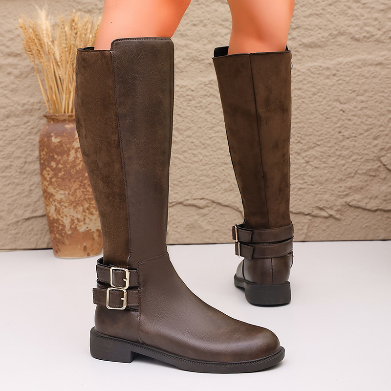 Fashion Buckle Brown Pu Leathe - Women'S Fashion Riding Boots 评论和价格