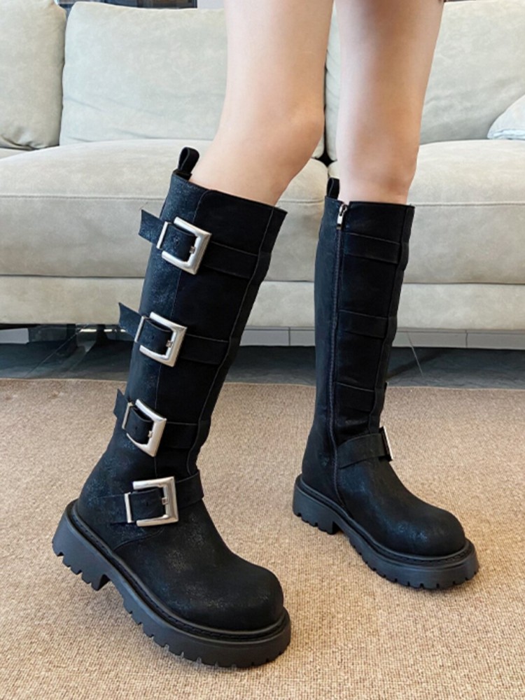 Fashion Women Multi Buckle Kne - Women'S Fashion Riding Boots 评论和价格