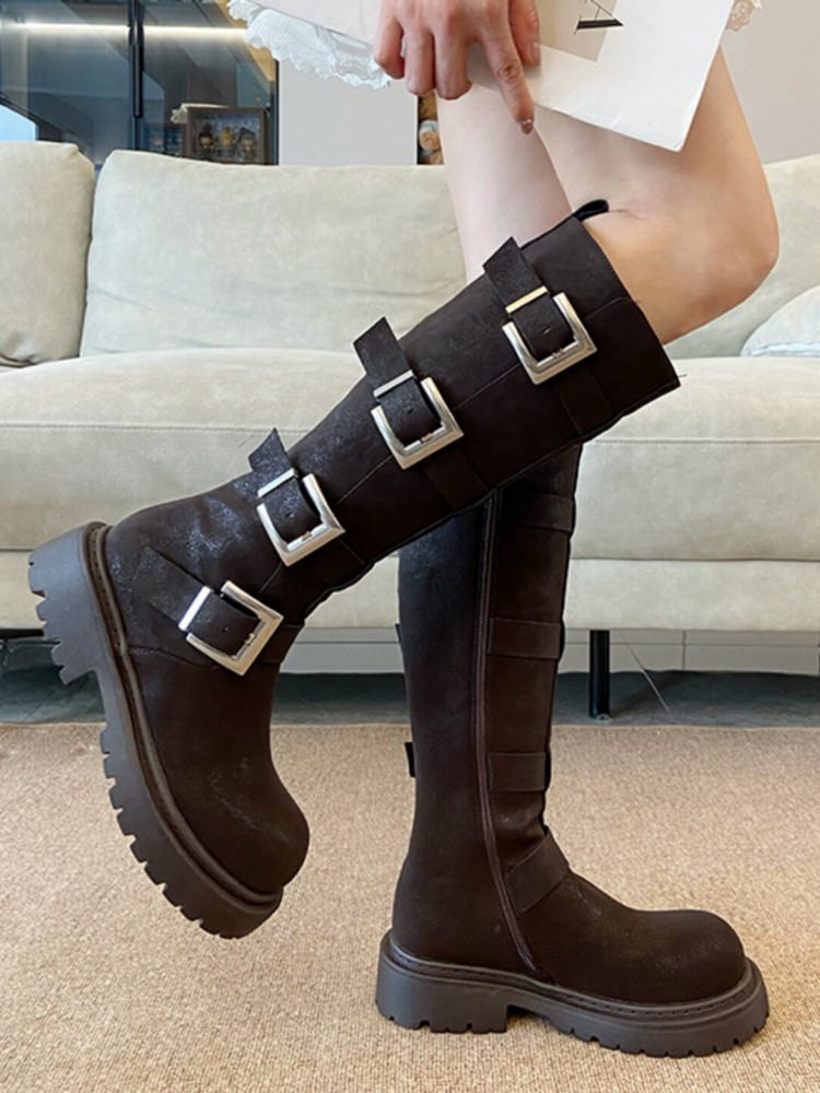 Fashion Women Multi Buckle Kne - Women'S Fashion Riding Boots 评论和价格