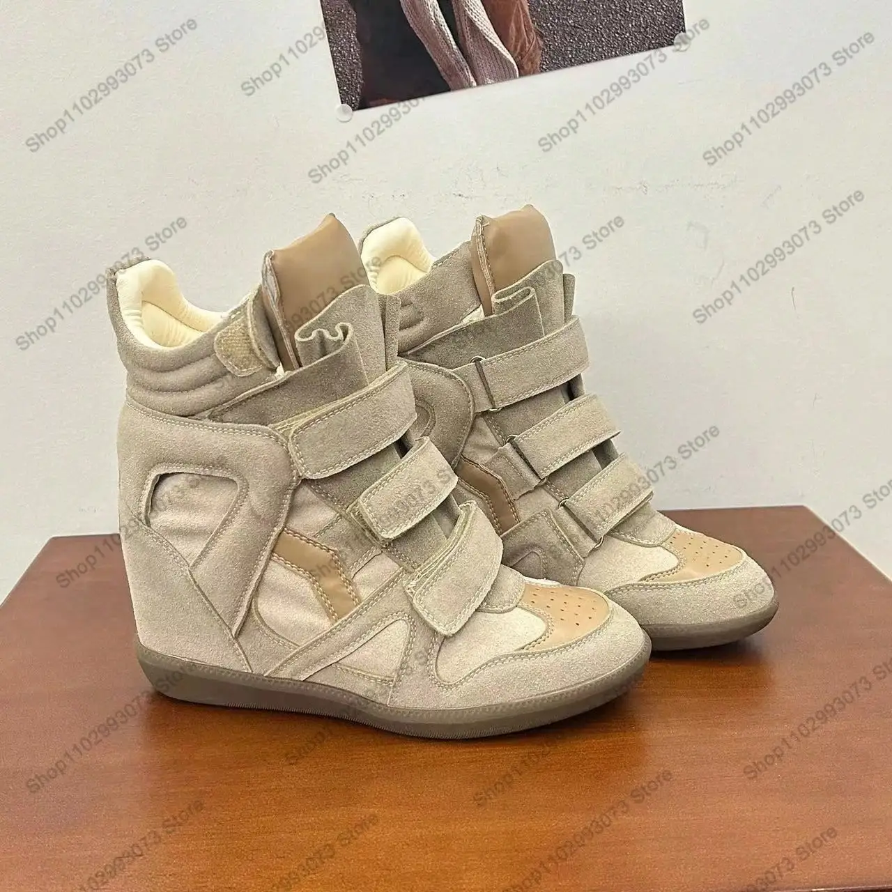 High Top Wedge Sneakers for Wo - Women'S Fashion Velcro Sneakers 评论和价格