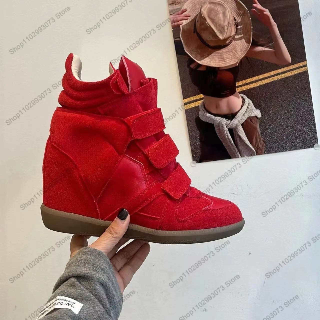 Women Hidden Wedge Heel High‑T - Women'S Fashion Velcro Sneakers 评论和价格