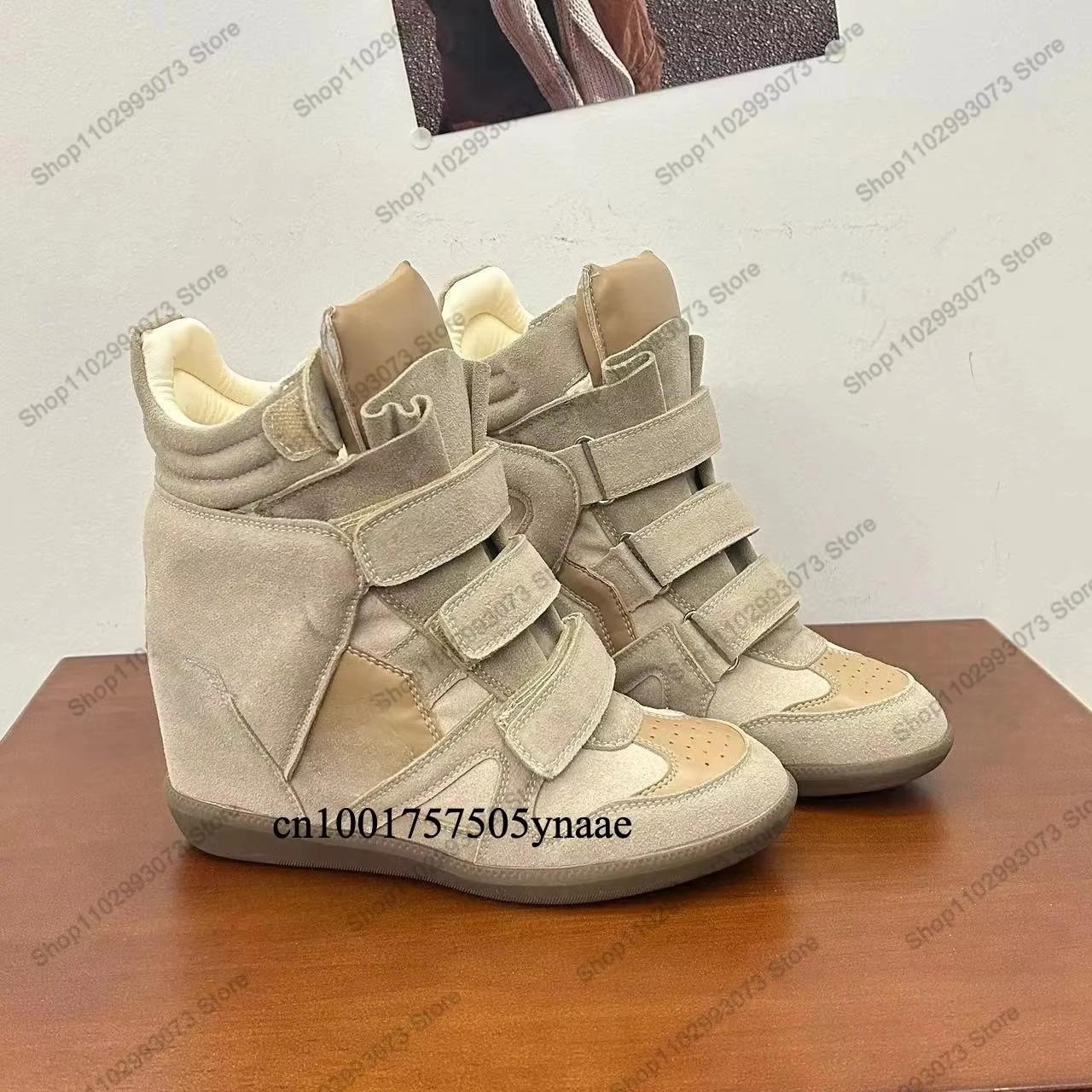 Women Hidden Wedge Heel High‑T - Women'S Fashion Velcro Sneakers 评论和价格